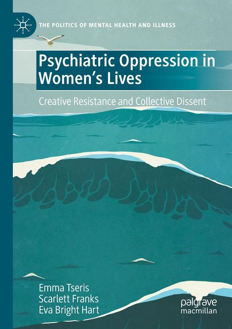 „Psychiatric Oppression in Women's Lives“, Illustration von Wellen im Meer, Logo oben links. Autoren: Emma Tseris u.a.