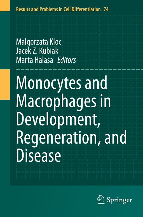 Buchtitel: "Monocytes and Macrophages in Development, Regeneration, and Disease", Springer-Logo unten rechts.