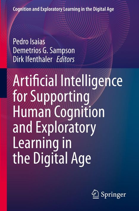 Text: "Artificial Intelligence for Supporting Human Cognition and Exploratory Learning in the Digital Age". Farben: Rot, Blau.