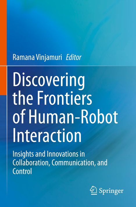 Titel: "Discovering the Frontiers of Human-Robot Interaction". Blauer Hintergrund mit orangem Rand links.