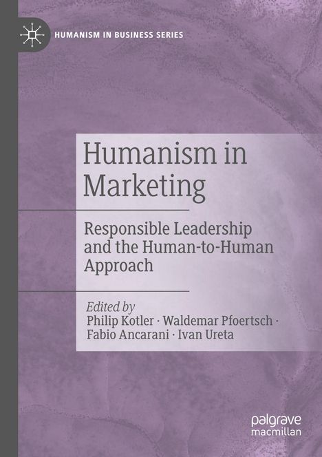„Humanism in Marketing“, „Responsible Leadership and the Human-to-Human Approach“, lila Hintergrund, Logo links oben.