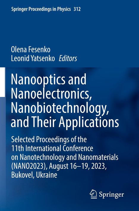 Buchtitel: "Nanooptics and Nanoelectronics, Nanobiotechnology, and Their Applications." Blaue Buchcover mit Springer-Logo.