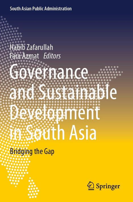 Titel: "Governance and Sustainable Development in South Asia". Moderne Farbübergänge mit Punkte-Muster und Logo.