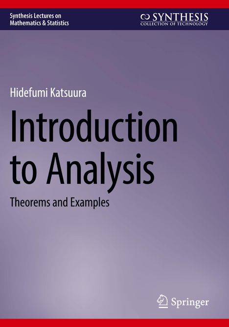 Text: "Introduction to Analysis: Theorems and Examples" von Hidefumi Katsuura. Dunkles Design mit Verlag-Logo.