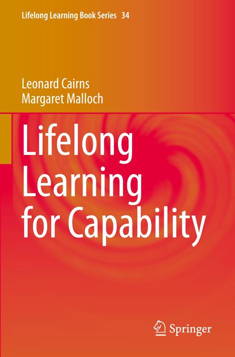 "Lifelong Learning for Capability" von Leonard Cairns und Margaret Malloch. Orange Hintergrund mit spiralförmigem Muster.