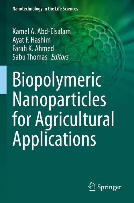 Titel: "Biopolymeric Nanoparticles for Agricultural Applications". Grüner Hintergrund mit einer stilisierten Kugel. Springer-Logo.