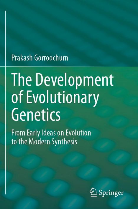 Titel: "The Development of Evolutionary Genetics". Grüner Hintergrund, Springer-Logo unten rechts.
