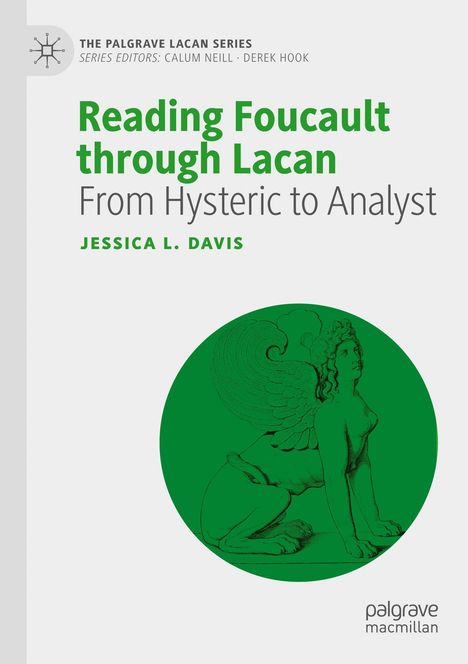 Titel: "Reading Foucault through Lacan: From Hysteric to Analyst" von Jessica L. Davis, Illustration einer grünen Sphinx.
