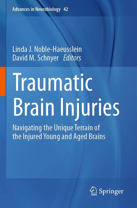 Cover eines Buches mit dem Titel "Traumatic Brain Injuries", blaue und orange Gestaltung, Springer-Logo.