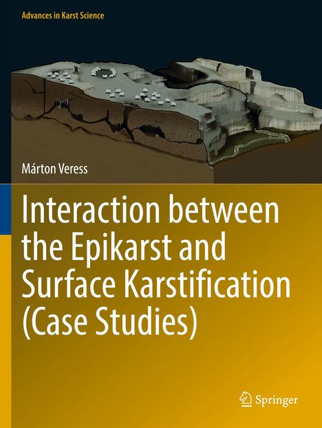 Ein Buchcover mit dem Titel "Interaction between the Epikarst and Surface Karstification (Case Studies)". Illustration eines Karstlandschaftsquerschnitts.