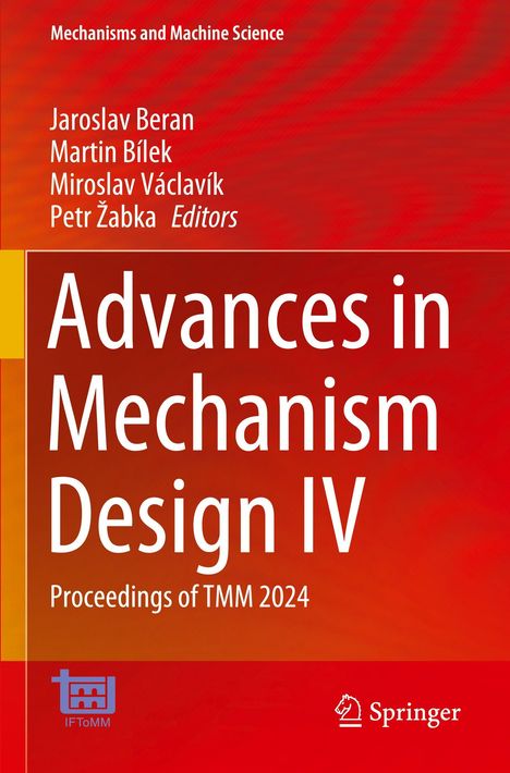 Titel: "Advances in Mechanism Design IV". Herausgeber: Jaroslav Beran, Martin Bílek. Rot-orange Hintergrund. Springer-Logo.