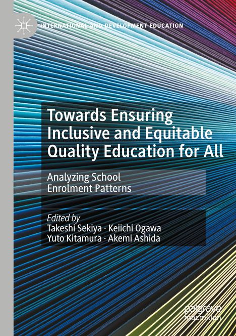 "Towards Ensuring Inclusive and Equitable Quality Education for All", bunte horizontale Linien, Buchcover.