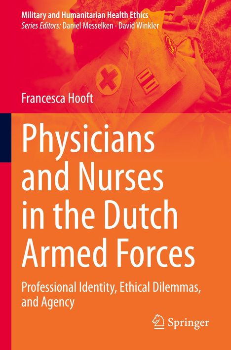 Titel: "Physicians and Nurses in the Dutch Armed Forces". Hintergrund: Foto von Tasche mit rotem Kreuz.