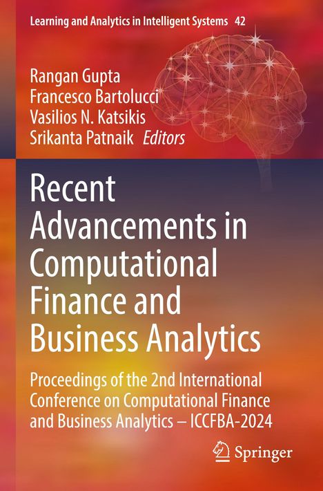 Titel: "Recent Advancements in Computational Finance and Business Analytics". Buntes, akademisches Buchcover mit abstraktem Gehirn.