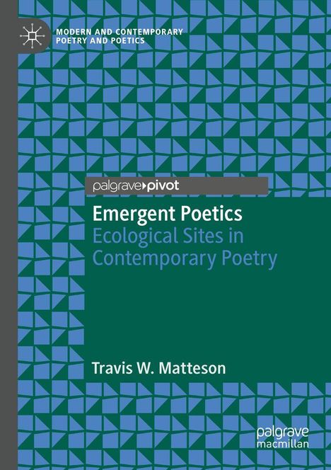 MODERN AND CONTEMPORARY POETRY AND POETICS. Geometrisches Muster aus blauen Dreiecken auf grünem Hintergrund.