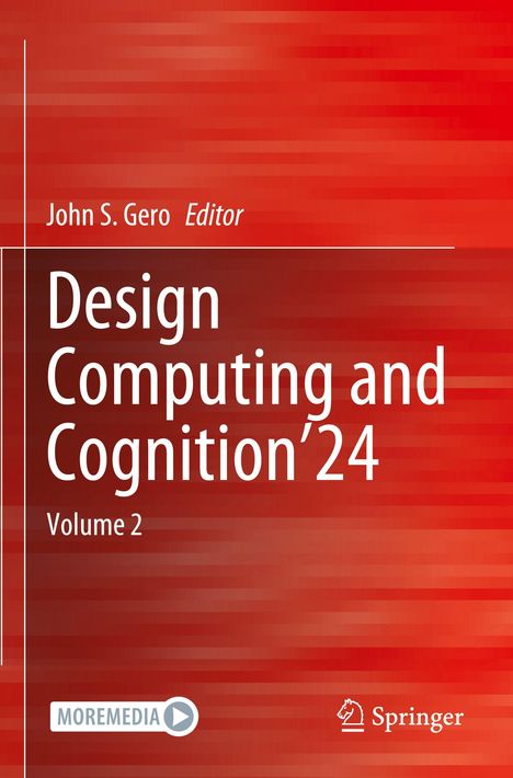 "Design Computing and Cognition '24, Volume 2" auf rotem, abstraktem Hintergrund mit Logo in der Ecke.