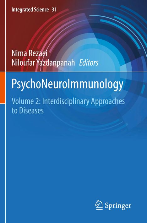 "PsychoNeuroImmunology, Volume 2: Interdisciplinary Approaches to Diseases." Blaue geometrische Grafiken mit Springer-Logo.
