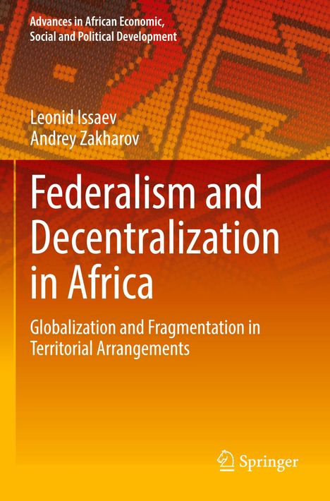 Titel: Federalism and Decentralization in Africa. Hintergrund: Orange-rote Muster. Unten ist das Springer-Logo.