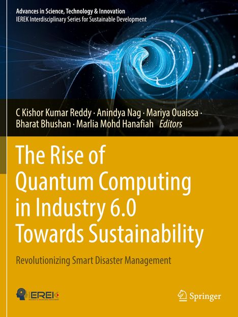 Titel: The Rise of Quantum Computing in Industry 6.0 Towards Sustainability. Hintergrund: Abstrakte blaue Wirbel.