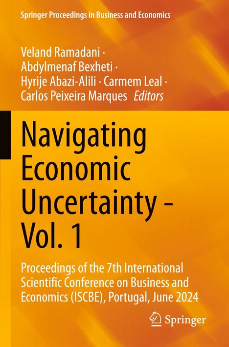 "Navigating Economic Uncertainty - Vol. 1" ist in schwarzer Schrift auf orangefarbenem Hintergrund zu sehen. Springer-Logo unten.