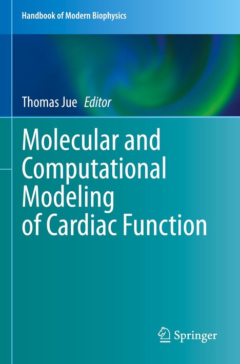 Oben: "Handbook of Modern Biophysics". Text: "Molecular and Computational Modeling of Cardiac Function". Blau-grüner Hintergrund, Springer-Logo.