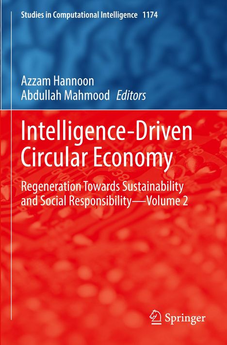 Buchtitel „Intelligence-Driven Circular Economy“, rote und blaue Farbtöne, Springer-Logo unten.