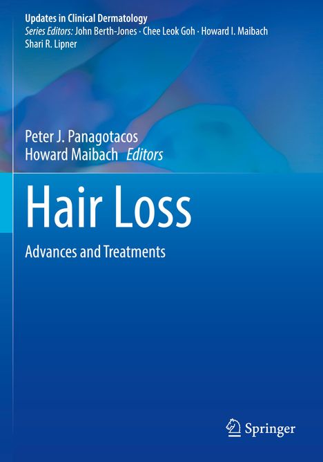 "Hair Loss: Advances and Treatments" von Panagotacos und Maibach, blaues Cover mit abstraktem Farbverlauf und Springer-Logo.