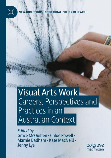 „Visual Arts Work: Careers, Perspectives and Practices in an Australian Context“ steht groß. Hand zeichnet mit Kohle.