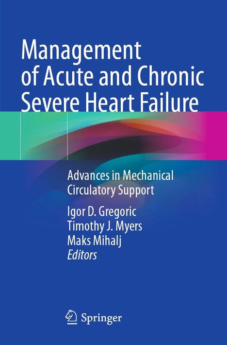 "Management of Acute and Chronic Severe Heart Failure," bunte geometrische Farbverläufe, Springer-Logo.