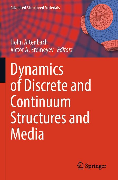 Text: "Dynamics of Discrete and Continuum Structures and Media". Oben links ein wissenschaftliches Muster, rechts ein Kugelnetz.