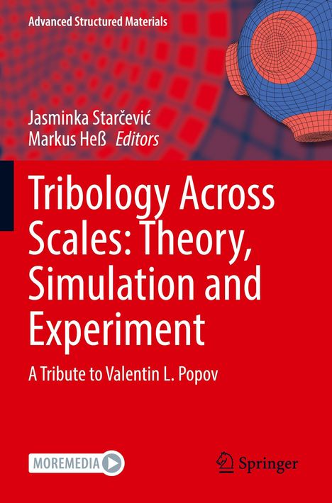 "Tribology Across Scales: Theory, Simulation and Experiment" in weißem Text auf rotem Grund, abstrakte Muster im Hintergrund.
