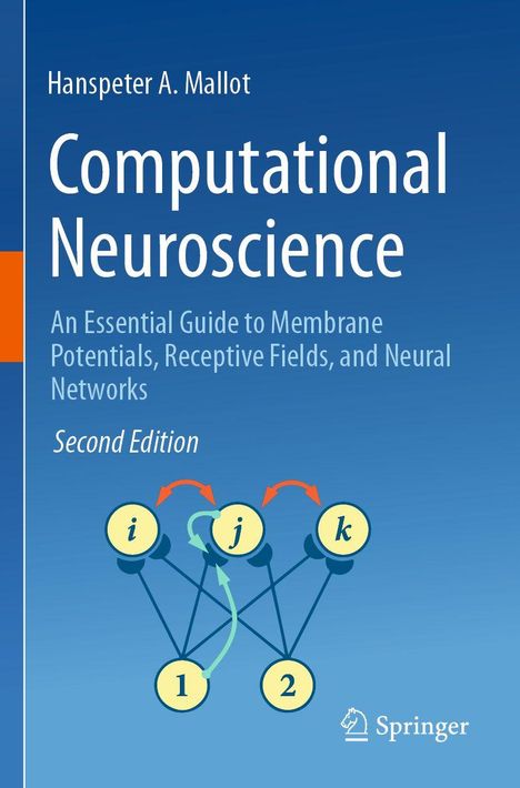 "Computational Neuroscience", Hanspeter A. Mallot, zweite Ausgabe; Illustration: Netzwerkknoten und Pfeile auf blauem Hintergrund.