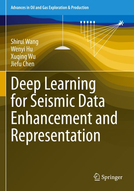 Titel: "Deep Learning for Seismic Data Enhancement and Representation". Autoren: Shurui Wang, Wenyi Hu. Abstrakte Liniengrafik.