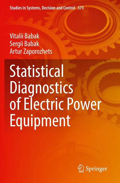 Titel: "Statistical Diagnostics of Electric Power Equipment". Hintergrund: Zahnräder; Farben: Rot-Orange. Logo: Springer.