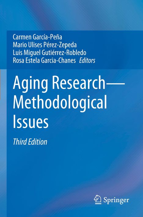 „Aging Research—Methodological Issues, Third Edition“ in Weiß auf blauem Hintergrund. Springer-Logo unten rechts.