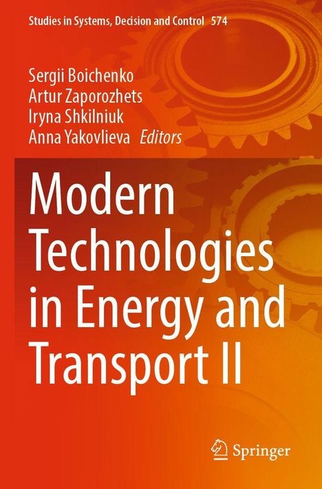 Buchtitel: "Modern Technologies in Energy and Transport II". Zahnrad-Grafik als Hintergrund in orange Tönen. Springer-Logo.
