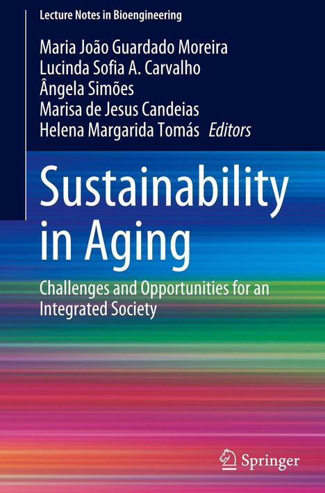 „Sustainability in Aging: Challenges and Opportunities for an Integrated Society.“ Gefolgt von Autorenlisten. Bunte Streifen im Hintergrund.