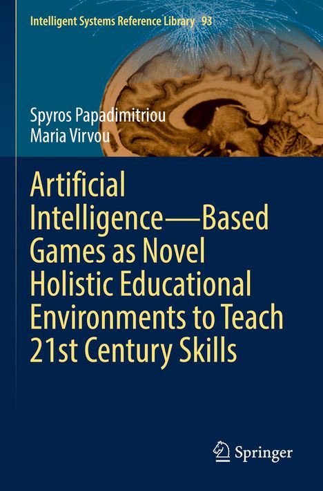 Buchtitel: "Artificial Intelligence-Based Games...". Autoren: Spyros Papadimitriou, Maria Virvou. Springer-Logo. Gehirnabbildung.