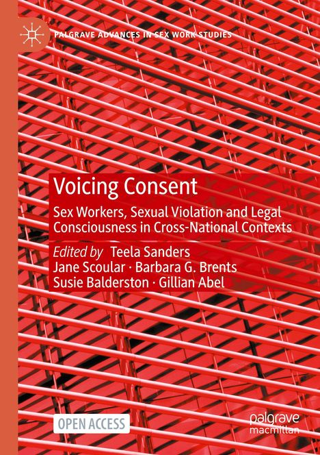 "Voicing Consent" in Weiß auf rotem Hintergrund, über einem Netz aus roten Linien. "Open Access" ist ebenfalls sichtbar.