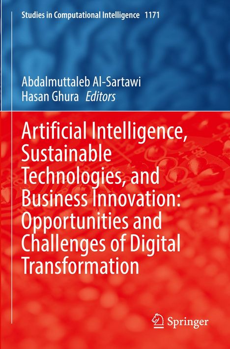 Titel: Artificial Intelligence, Sustainable Technologies, and Business Innovation. Blaues und rotes Design. Springer-Logo unten.