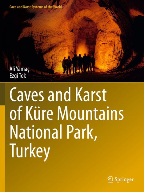 "Caves and Karst of Küre Mountains National Park, Turkey." Silhouetten von Menschen in beleuchteter Höhle.