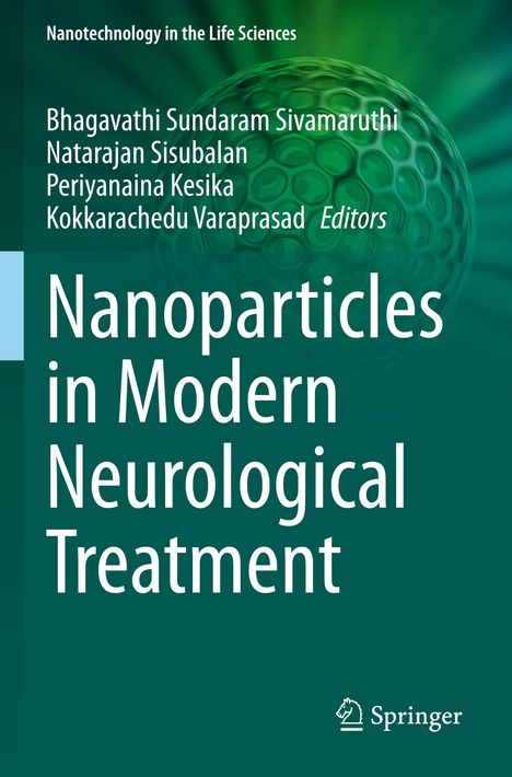 Buchtitel: "Nanoparticles in Modern Neurological Treatment". Grüner Hintergrund mit einem Muster. Springer-Logo unten.