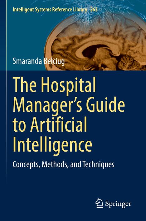 Der Titel lautet: "The Hospital Manager’s Guide to Artificial Intelligence". Ein Gehirn ist schemenhaft im Hintergrund.