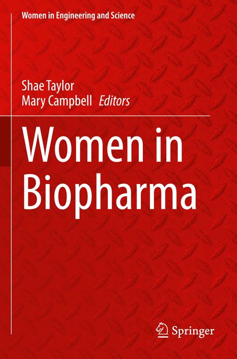 Buchtitel "Women in Biopharma", Herausgeber Shae Taylor, Mary Campbell, in rotem Design mit Rautenmuster.