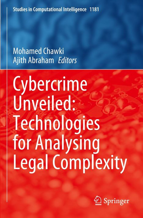 "Cybercrime Unveiled: Technologies for Analysing Legal Complexity" steht in Weiß auf einem roten Hintergrund. Oben blau.