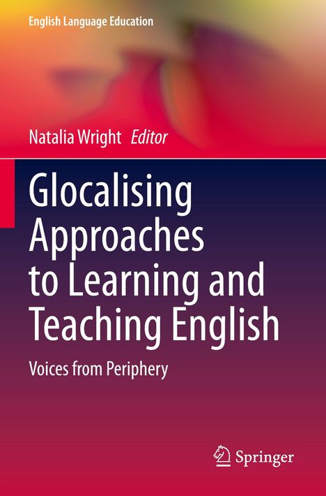 Titel: "Glocalising Approaches to Learning and Teaching English". Hintergrund in warmen, unscharfen Farbtönen.