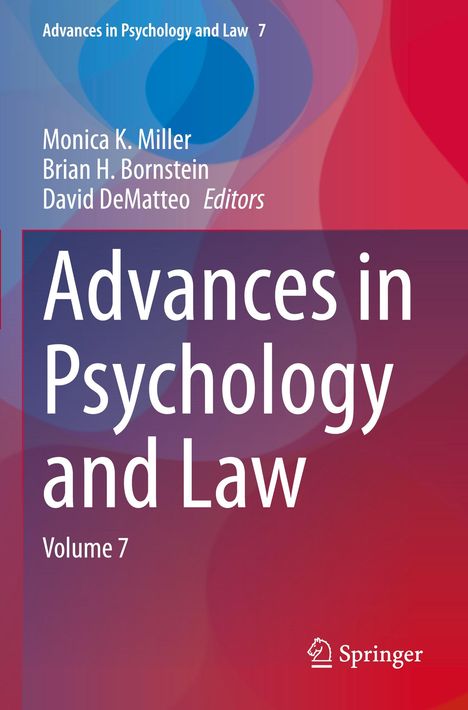 Titel: "Advances in Psychology and Law, Volume 7". Editoren: Monica K. Miller, Brian H. Bornstein, David DeMatteo. Farbiges Muster.