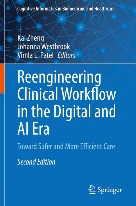 Titel: "Reengineering Clinical Workflow in the Digital and AI Era". Blaues Design mit Vernetzungsmuster.