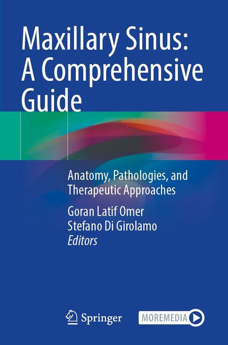 "Maxillary Sinus: A Comprehensive Guide", mit farbigen Kurven und den Namen der Herausgeber. Springer-Logo unten.