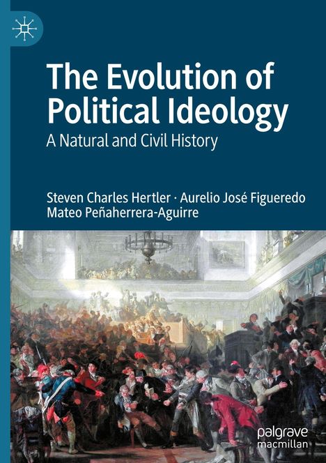 „The Evolution of Political Ideology: A Natural and Civil History.“ Autoren: Steven Charles Hertler, Aurelio José Figueredo, Mateo Peñaherrera-Aguirre. Eine historische Illustration zeigt eine lebendige Versammlung.